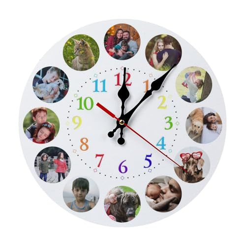 Naispanda Horloge Murale personnalisée avec Texte Photo, silencieuse, carrée ou Ronde, sans tic-tac, pour Cuisine, Salon, Chambre à Coucher, Cadeau d'anniversaire de Mariage personnalisé