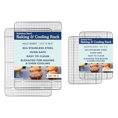 Ultra Cuisine Heavy Duty 100% Stainless Steel Cooling Rack for Cooking and Baking - Baking Rack & Wire Cooling Rack - Fits Half and Quarter Sheet Pans - 11.5''x 16.5'' and 8.5''x 12'' Cover