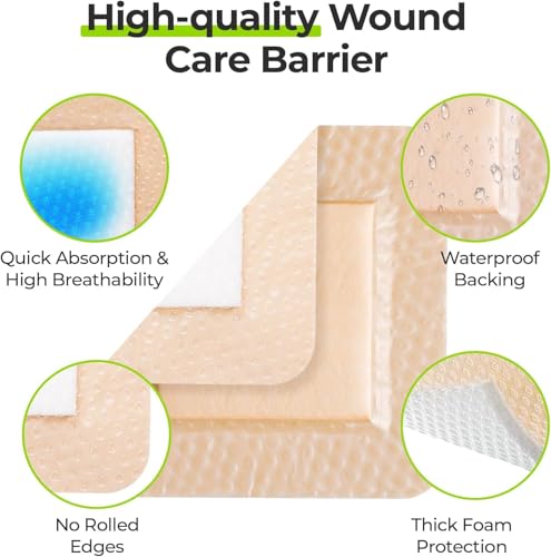 Image of AUVON Silicone Foam Dressing with Large Adhesive Border, 3 inch x 3 inch 22 Packs Wound Dressing Bandage with High Absorbency, Waterproof Silicone Foam Pads for Wound Care, FSA /HSA Eligible