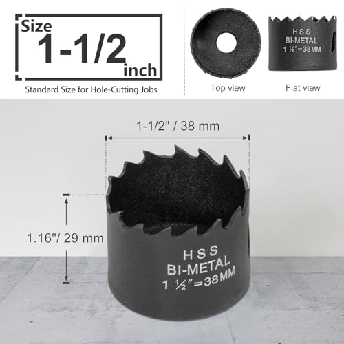 Image of 1-1 /2 Inch Hole Saw with 9.1mm Triangle Shank Arbor, JTemgle Bi-Metal Hole Saw Heavy Duty Hole Cutting Tool for Cornhole Boards, Recessed Lights, Wood, Plastic, Drywall & Soft Metal
