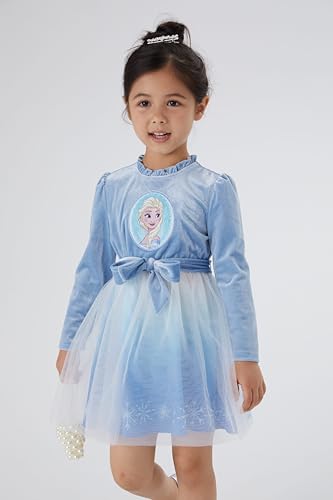 Image of Disney Princess Frozen Elsa Minnie Stitch Toddler Girl Tulle Tutu Dress Ruffle Sleeve Mesh Summer Birthday Party Clothes 2-9Y