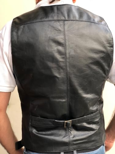 Overdrive Mens Real Sheep Leather Casual Western Vintage Biker Motorcycle Cruise Riding Vest Conceal Pockets Black Slim Fit4