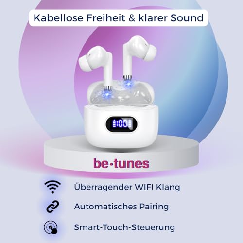 PRO BT-14 In-ear hoofdtelefoon, 5.3 Bluetooth hoofdtelefoon, in-ear hoofdtelefoon, draadloze bluetooth met hifi-stereo en diepe bas, in-ear pod met draadloos comfort en helder geluid, wit - Afbeelding 4