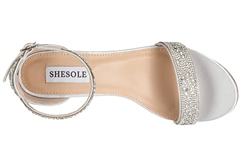 SheSole Women's Open Toe Strappy Low Block Heel Bling Rhinestone Sandals for Wedding Bride Dress Shoes4