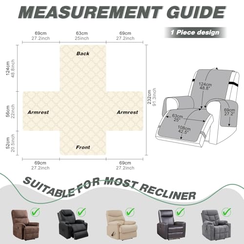 Image of TAOCOCO 100% Waterproof Recliner Covers, Recliner Sofa Covers with Leg Straps, Reversible Recliner Couch Cover for Reclining Chair, Washable Couch Protector for Pets Kids(1 Seater 28 inch, Dark Gray)
