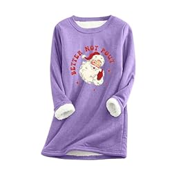 Ugly Christmas Sweaters for Women Sherpa Fleece Crewneck Sweatshirts Cute Santa Print Pullover Shirts Warm Fuzzy Tops