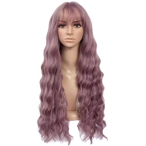 Perruque longue bouclée naturelle avec frange cheveux moelleux femme