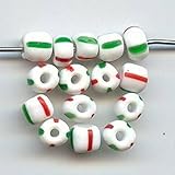 50 Vintage Glass Candy Cane (Red Green White Stripe) 7mm. Tire Beads 1770