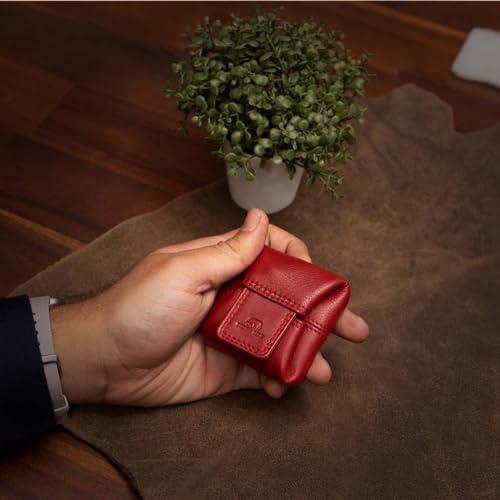 Image of BROWN BEAR Small Envelope Coin Purse with Snap Fastner, Stylish Coin Pouch for Men and Women, Small Coin Purse - Red