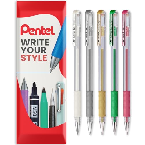 Bolígrafos Pentel K118 Hybrid Gel metálico, pack x5