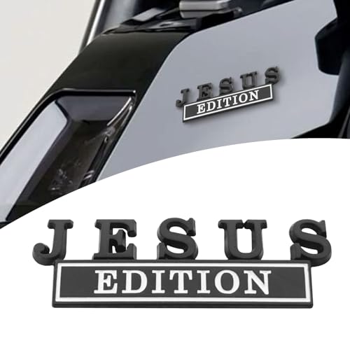 Image of 1pc 3D Raised Letter Jesus Edition Emblem Car Decal - Metal Sticker for Vehicles, Trucks, Motorcycles, SUV - Durable Door Tailgate Bumper Badge Auto Decoration (Black and White)