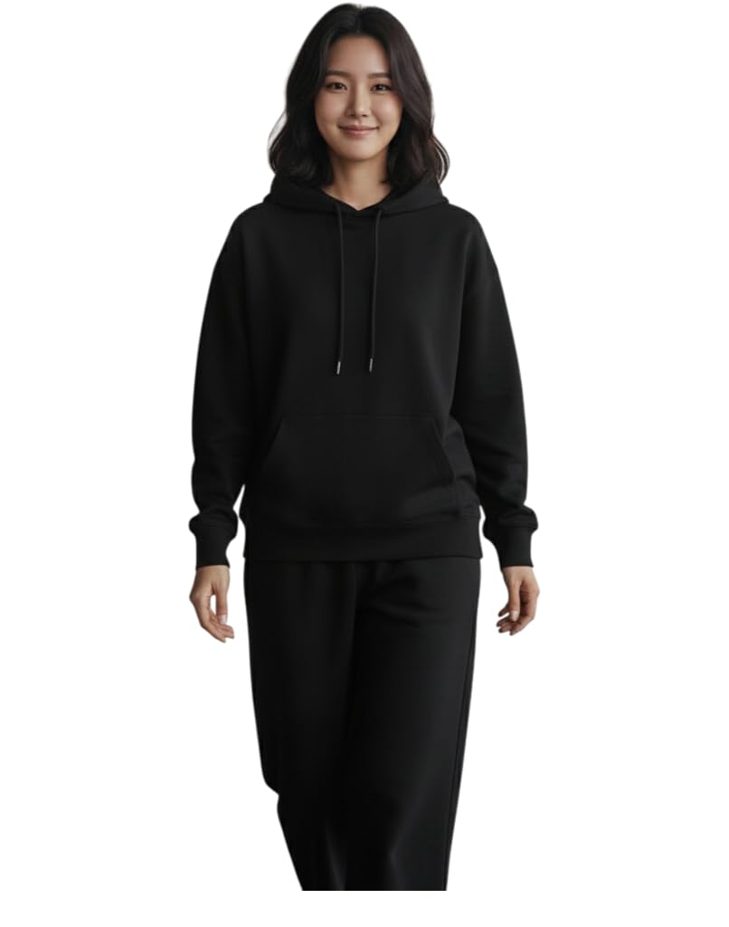 adixus Women's Sweatshirt Set, Black, Crew Neck and Hoodie with Half Zip, Casual Loungewear, Long Sleeve (IN, Alpha, M, Regular, 1, Black Hoodie)-picture-2