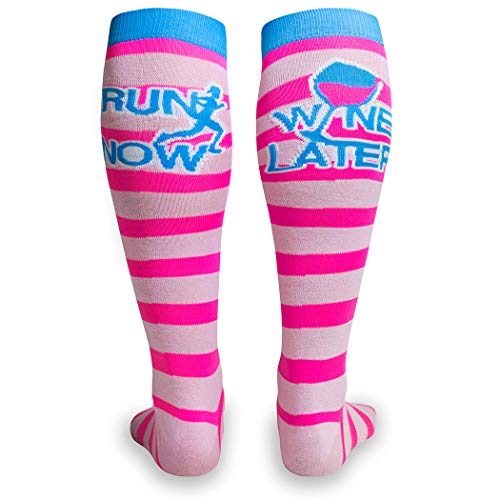 Gone For a Run Run Now Wine Later Knee High Half Cushioned Athletic Running Socks | Fun Running Socks