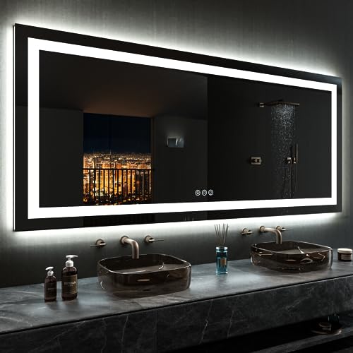 LOAAO 84"X40" LED Bathroom Mirror with Lights, Anti-Fog, Dimmable, RGB Backlit + Front Lighted, Bathroom Vanity Mirror for Wall, Memory Function, Waterproof, Tempered Glass