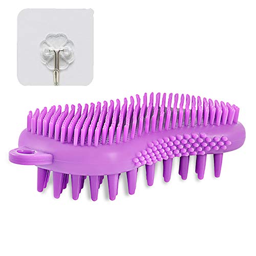 Arswin Hair Scalp Massager Shampoo Brush,Soft Silicone Wet and Dry Double Sided & Exfoliating Back Scrubber for Face Shower Bath Body Brush for Men Women Kids with Free Adhesive Hook (Purple)