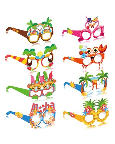 FEQDWOX Pack 8 Gafas de Sol de Fiesta Hawaianas Divertidas. Accesorios Tropicales para Verano, Piscina, Playa, Cumpleaños, Luau, Carnaval, Para Adultos y Niños