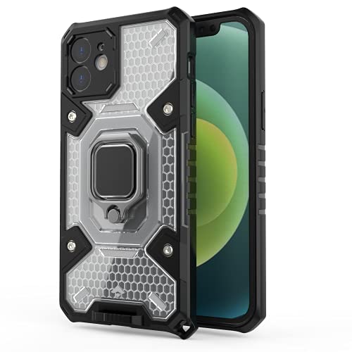 Image of Tough Armor Bumper Back Case Cover for iPhone 12 | Ring Holder & Kickstand in-Built | 360 Degree Protection Back Case Cover for iPhone 12 (Transparent)