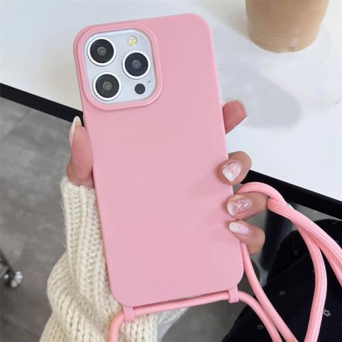 Étui souple en silicone de sangle pour iPhone 14 13 12 XR housse antichoc rose