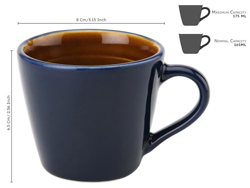 Image of Bodhi House Handcrafted Ceramic Tea Cup Set of 6 Pieces (175 Ml), Stoneware Coffee Mug, Microwave Safe Small Tea Cup, Glossy Finish, Ideal for Daily use, Casual Gatherings and Gifting, Royal Blue