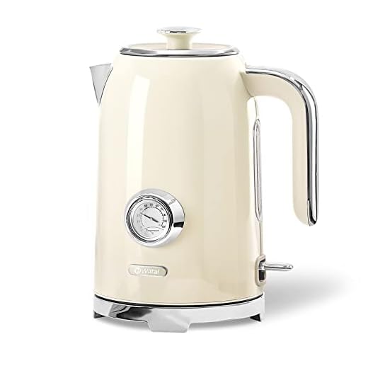 Wiltal Hervidor de Agua Retro [1,7 L, 2200 W], Crema, Acero Inoxidable, Con Indicador de Temperatura y Nivel de Agua Exterior en Diseño Retro