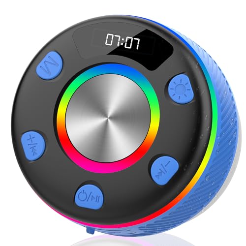 Bluetooth Shower Speaker, Portable Speakers Bluetooth 5.3 with HD Sound, IPX7 Waterproof, Colorful RGB Light/LED Display/Shower Radio/Hands-Free Call/Suction Cup, Perfect for Bathroom Sing-Along