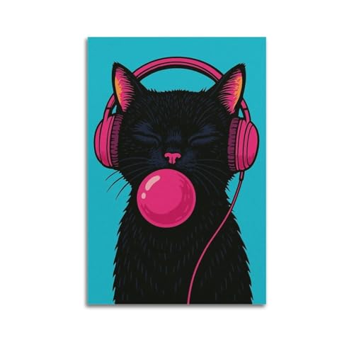 Impression sur toile vintage chat noir grand format 60x90cm rétro