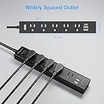 2 Pack Power Strip Surge Protector-5 Widely Spaced Outlets 3 USB Ports(1 USB C Port),1250W/10A with 5Ft Extension Cord, Power Strips with Surge Protection, Wall Mount for Home Office,Black - Image 4