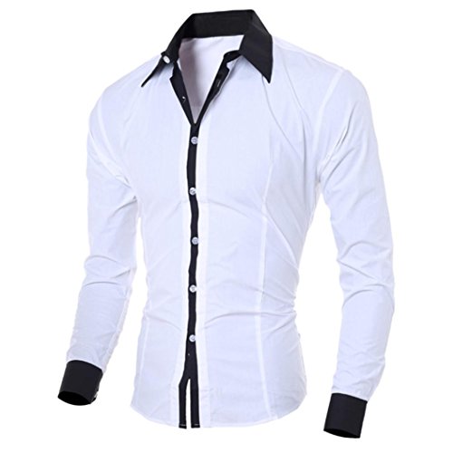 Tefamore Mode Personnalité Hommes décontractés Slim à Manches Longues Chemise Haut   Chemisier (M, Blanc)