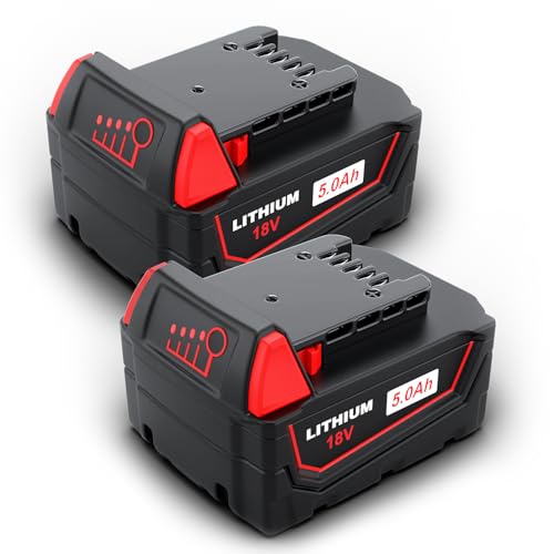 HTongD Batterie de Rechange pour Milwaukee M18 18v : 5Ah Li-ION Batterie d'outil pour Milwaukee M18 - Compatible M18B XC 48-11-1850 48-11-1820 48-11-1860 48-11-1815 (2-pièces)