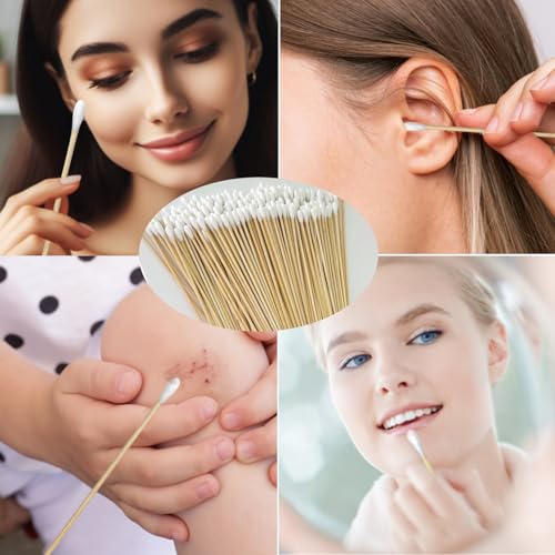 500 Count Round Tip Cotton Swabs, 6-Inch Bamboo Applicators, Lint-Free, for Gentle Makeup, Baby Care, First Aid, Sensitive Electronics Cleaning with Secure Storage Case