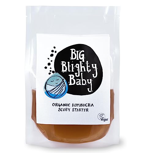 Big Blighty Baby - Kombucha Black Tea Starter SCOBY - 5L at Home - Certified Organic - Make Your Own - Blighty Booch Baby - Vegan Symbiotic Culture of Bacteria and Yeast with Starter Fluid