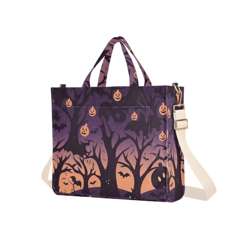 Halloween Forest Bat Corduroy Women Tote Bag, Handbag Purse with Detachable Strap Small Size2