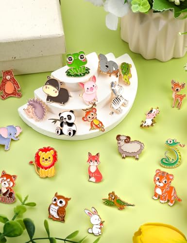 Image of JUNEBRUSHS 28PCS Animals Enamel Pins,Cute Forest Animals Brooches Elephant Panda Tiger Giraffe Lapel Pins for Party Decoration Exchange Gift Backpacks Clothes Bags Hats Accessories