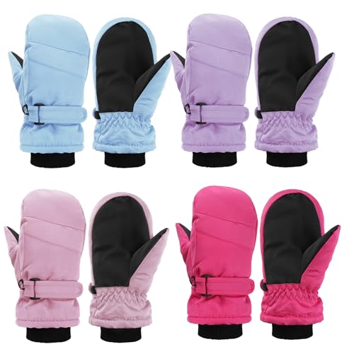 Image of Geyoga 4 Pairs Kids Mittens Waterproof Ski Gloves Boys Girl Warm Snow Winter Mittens for Kids Toddler Outdoor Activities