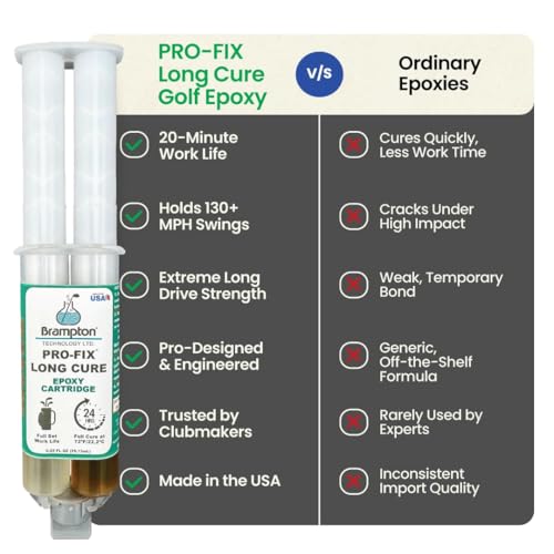 Image of Brampton PRO-FIX Long Cure Golf Epoxy, 20-Min Full-Set Work Life, Extra Strength, Impact Resistant, 2-Part Epoxy Glue Kit for Golf Clubs, Shafts, Heads, Drivers, Putters, 1:1 Mix