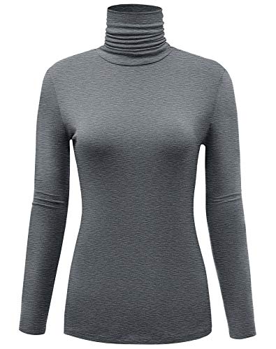 Image of AUHEGN Women's Long Sleeve Lightweight Turtleneck Top Slim Fit Pullover T-Shirt (S-XXL)