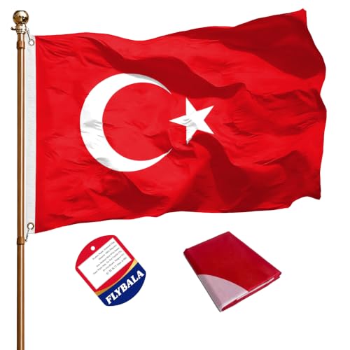 FLYBALA Turkey Flag 3x5 Ft, Polyester Turkish National Flag Double Stitched Brass Grommets Fade Resistant for Yard, Home, Party, Holiday, Event Indoor Outdoor Decor