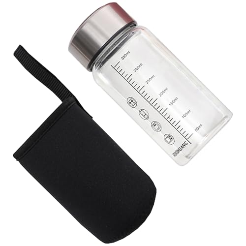 Veltros Botella de vidrio portátil apta para microondas, capacidad de 350 ml, construcción resistente a la temperatura, para bebidas frías y calientes, botella de vidrio apta para microondas