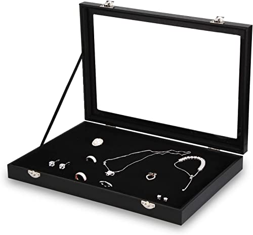 Image of KRISHYAM Rings /Earrings Organizer | 10 Slots Velvet Drawer Jewelry Storage Box with Transparent Glass Lid | Jewelry Display Case Store Showcase Box Gifts for Girls Women