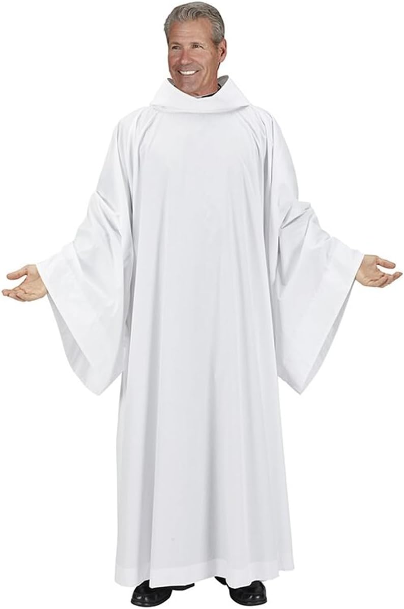 Trinity Church Supply Hooded Monastic Alb Catholic Christian Vestment Church Pastor Clergy Gift, White Color, Size - Large