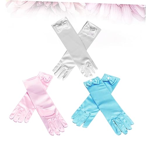 1set Satin Gloves for Boy Girl White Light Dress up Accessories for Weddings Parties and Dance Sleeve Bowknot Design2