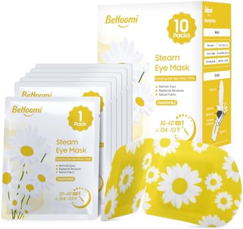 BeHoomi Steam Eye Mask, 10Packs Heated Eye Mask, Self Heating Disposable SPA Warm Compress for Eyes Sleep Mask, Travel Essentials & Relaxation Gifts for Women (Chamomile Scent)