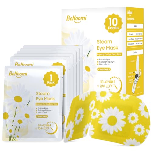 BeHoomi Steam Eye Mask, 10 Packs Heated Eye Mask, Self Heating Disposable SPA Warm Compress for Eyes Sleep Mask, Travel Essentials & Relaxation Gifts, Stocking Stuffers (Chamomile Scent)