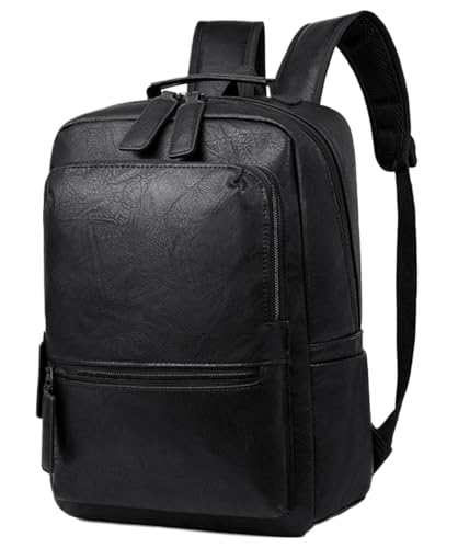 Mochila de cuero PU para laptop unisex negra grande