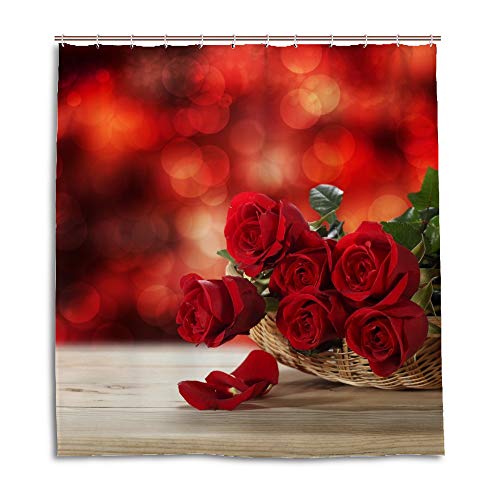 Rideau de douche imperméable polyester lavable motif fleurs roses rouges