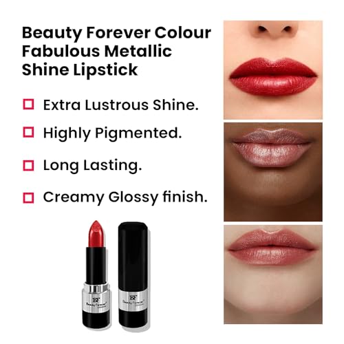 Beauty Forever Colour Fabulous Metallic Shine Lipstick, Glittery & Satin Touch, Available in 14 Shades, 3gms (203 Mauve Shine) - Image 4