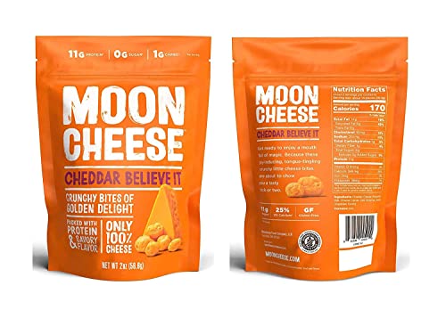 Moon Cheese, 100% Cheese, Low-carb 2 oz, Keto-Friendly, high protein snack alternative to protein bars, cookies, and shakes. Variety - 3 pack Cheddar, Gouda, Pepper Jack
