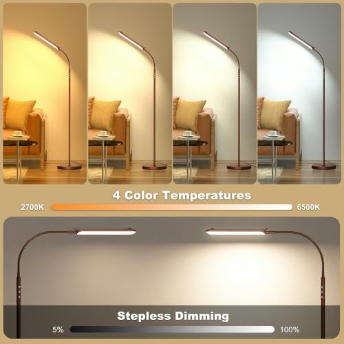 Image of Yikuneng Dimmable LED Floor Lamp, Super Bright Reading Lamps Floor Standing lamp with Remote & Touch Control, Stepless Dimming & 2700K-6500K Color Temperature, for Living Room Bedroom Office, Brown