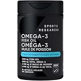 Sports Research Triple Strength Omega 3 Fish Oil - Burpless Fish Oil Supplement w/EPA & DHA Fatty Acids from Wild Alaskan Pollock - Heart, Brain & Immune Support for Men & Women - 1250 mg, 90 ct