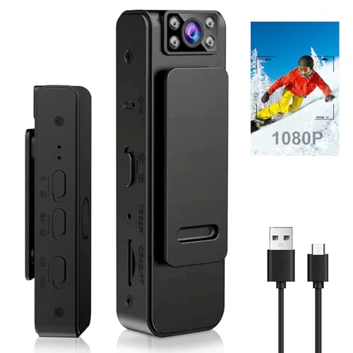 Pequeña cámara con grabación y vídeo, mini cámara, cámara pequeña, cámara corporal, mini cámara de vigilancia, 1080p HD Bodycam cámara oculta, grabación de vídeo, función de audio